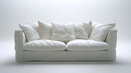 Fototapeta premium White Sofa With Plump Cushions And Pillows