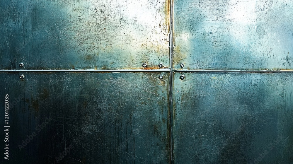 Poster The background features a subtly oxidized aluminum surface, showcasing an interplay of light and shadow. Various textures and a blend of colors create a captivating visual experience