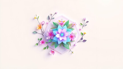 Fototapeta premium 3D realistic spring flowers illustration, Brightly colored flowers on a white background .