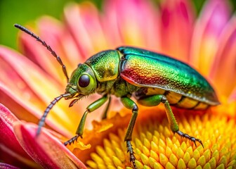 Naklejka premium Golden Willow Flea Beetle on Flower - Macro Photography