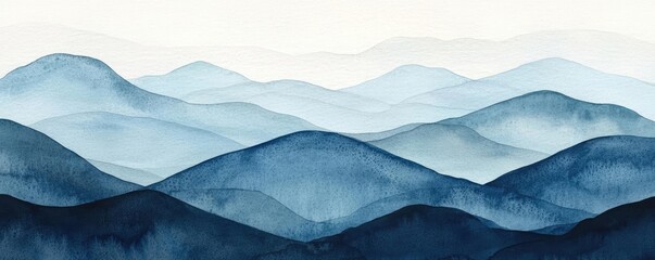Obraz premium Watercolor concept. Serene watercolor painting depicting layered mountain ranges in soothing blue tones.
