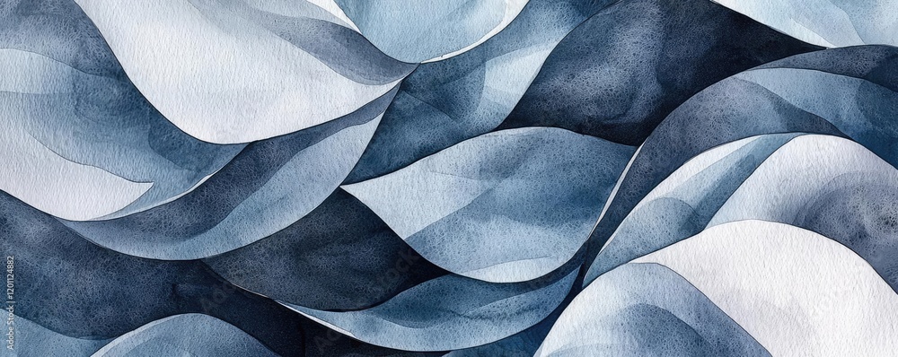 Poster watercolor concept. abstract waves in blue and white tones creating a calming and modern visual effe