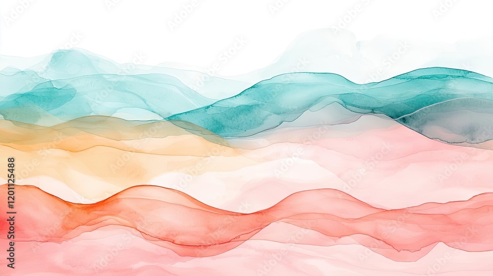 Poster paper watercolor idea. abstract waves in soft colors depicting serenity and fluidity in design.