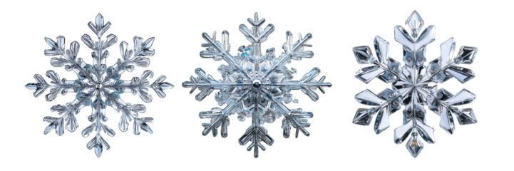 Collection of snowflake crystal gemstone isolated on transparent background