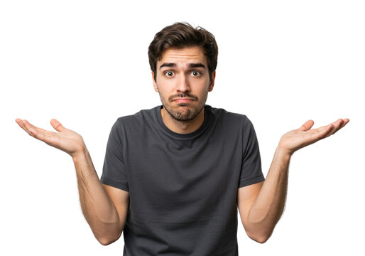 Confused Young Man Shrugging Shoulders Gesturing I Dont Know Male Arms Doubt Adult Human Hands Black