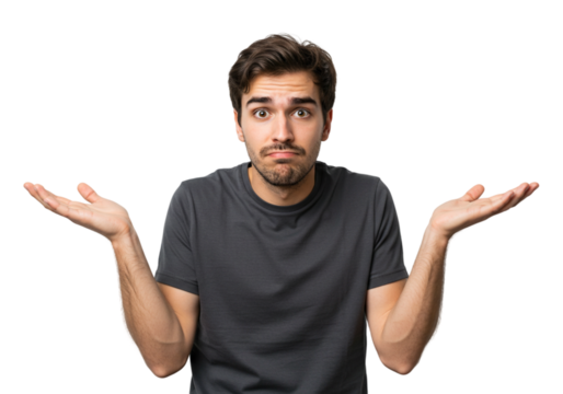 Confused Young Man Shrugging Shoulders Gesturing I Dont Know Male Arms Doubt Adult Human Hands Black