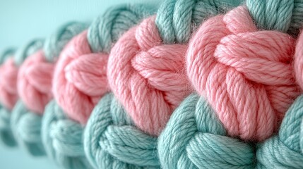Close-Up of Pink and Blue Knitted Yarn