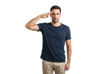 Man Saluting Respectful Gesture Military Formal Portrait Studio army navy duty male brave adult     