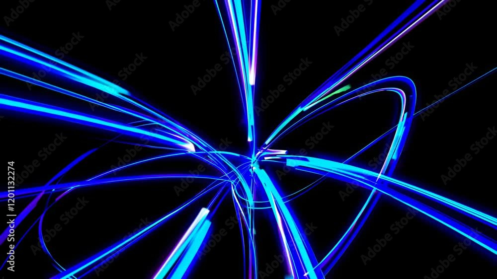 Poster dynamic blue light patterns create mesmerizing visual effects in a dark setting