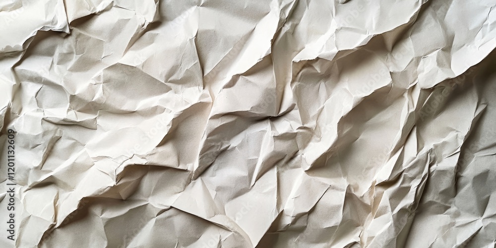 Poster crumpled beige paper texture with varied folds and shadows creating depth for design projects and ar