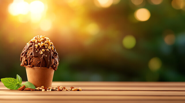 Italian Tartufo gelato dessert, styled with chocolate and nuts in a sunlit Roman cafe, [Mediterranean sweets, artisanal charm]
