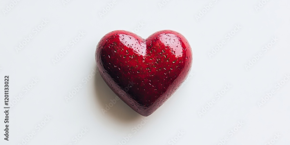 Poster red glossy heart symbolizing love centered on a white background emphasizing purity and simplicity w