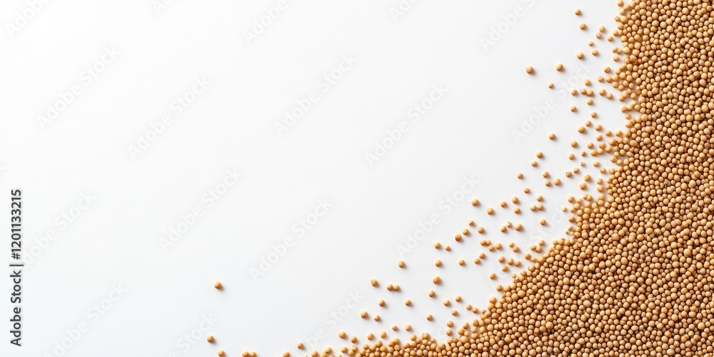 Poster raw amaranth seeds scattered on a clean white background with ample negative space for text; earthy 