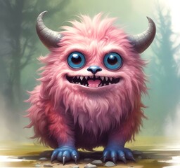 Fototapeta premium Illustration of fluffy and cute small monster.
