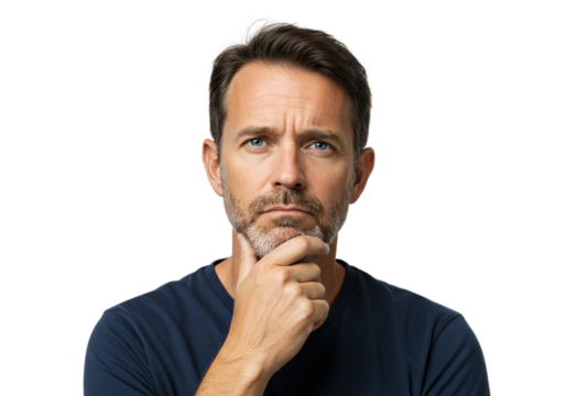 Thoughtful Mature Man Pensive Portrait Studio Shot Serious Male Face Blue Eyes Adult Black Image    