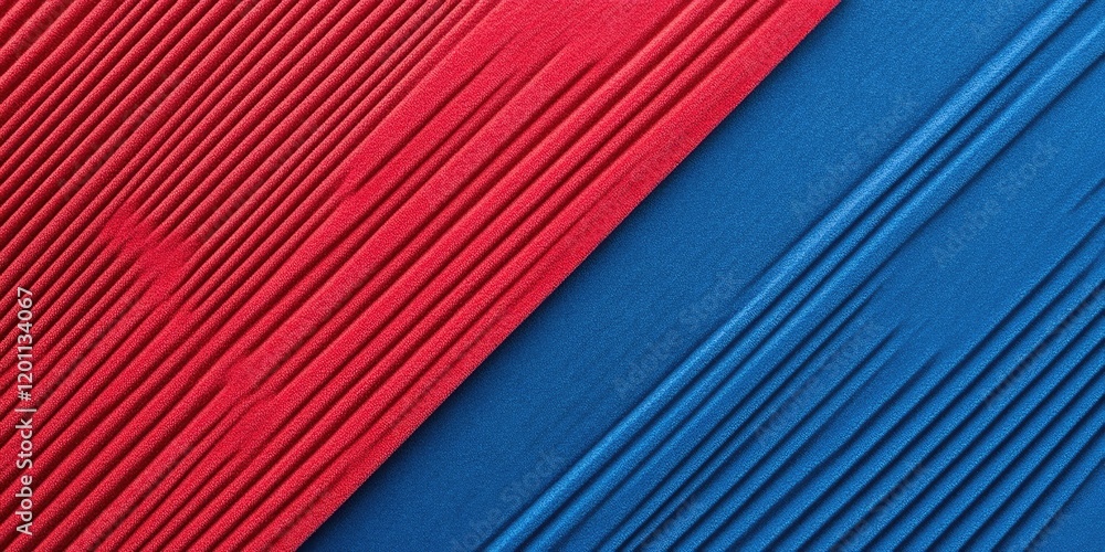 Poster corduroy texture in vibrant red and blue positioned diagonally with smooth lines creating a colorful