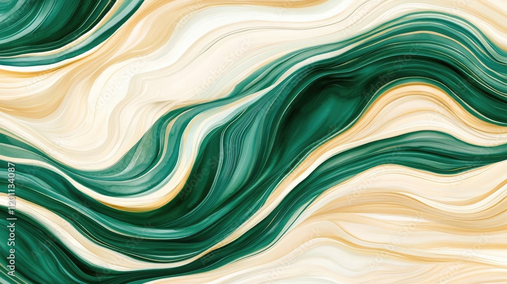 Poster marble watercolor idea. abstract green and cream wave pattern creating a soothing visual effect.
