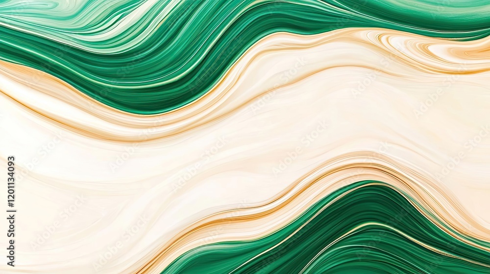 Poster marble watercolor idea. abstract wavy lines in green and beige creating a soothing visual effect.