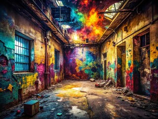 Fototapeta premium Grunge Panoramic Background with Splatter Paint Texture - Wide Abstract Wallpaper