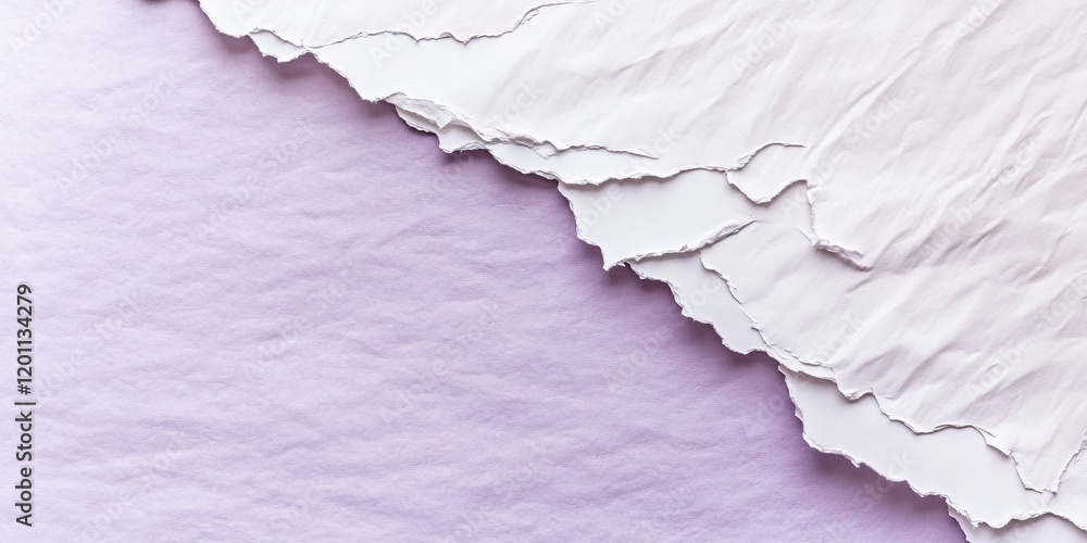 Poster Textured background featuring torn lilac and white kraft paper layers with soft shadows and ample copyspace for text placement on the right side