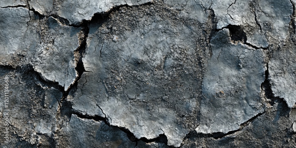 Poster cracked rugged concrete surface texture in dark gray tones with deep fissures and uneven patches cre