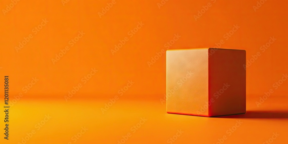 Poster stunning orange background featuring a rotated cube on the right side with ample copyspace for busin