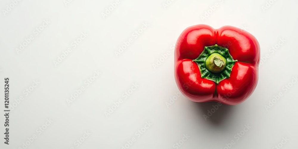 Poster red bell pepper on a white background captured from a top-down perspective in a flat lay style with 