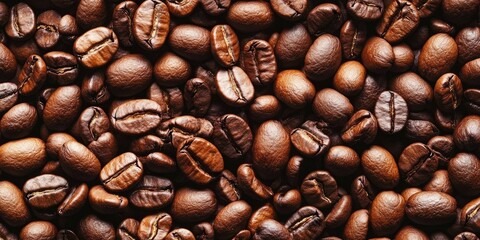 Obraz premium Rich and diverse array of roasted coffee beans in varying shades of brown, intricately scattered across a textured surface.