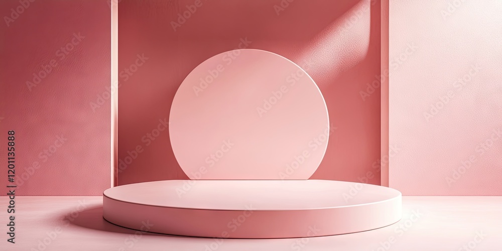 Aufkleber rose-colored podium with a circular backdrop in a minimalist setting featuring soft pink hues and sm