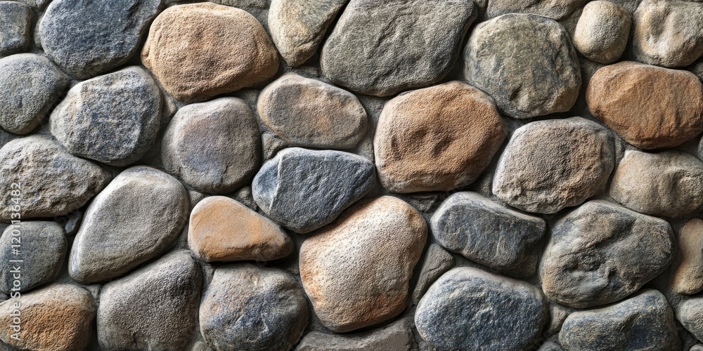 Poster natural stone wall texture with varied shades of brown and gray arranged in a cohesive pattern, crea