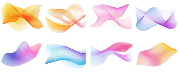 Set of colorful sound waves, audio spectrum vector elements isolated on a white background. Color equalizer with music harmonies and drops collection for graphic design of an album cover