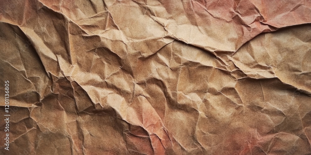 Poster textured kraft paper backdrop in brown and red hues with a crumpled surface showcasing intricate pat