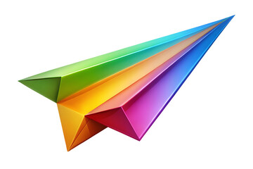 Fototapeta premium Colorful paper airplane with a rainbow design. Isolated, on transparent background. PNG