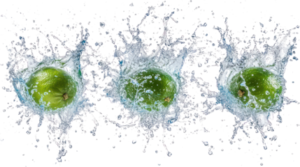 Limes Splash in Water on Clear Background Generative AI