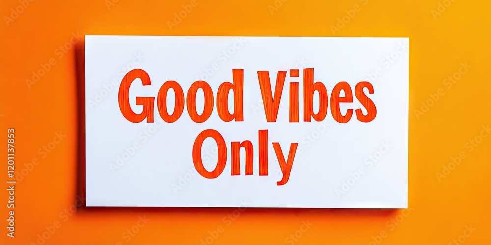 Poster good vibes only in bold orange text on a white sign against a bright orange background creating an u
