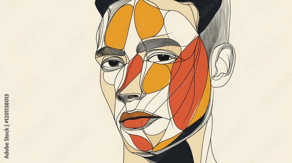 Poster abstract face with lines and blocky colors.