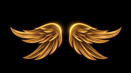 Obraz premium Gold angel wings on black background. Generative AI