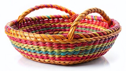 Obraz premium Handmade Bast Berry Picking Basket, Isolated White Background - Rustic Woven Container for Harvesting
