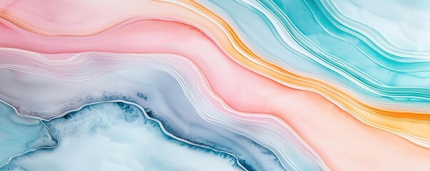 Marble watercolor idea. Abstract colorful texture with flowing waves in pastel shades for artistic backgrounds.