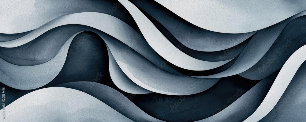 Poster watercolor concept. abstract waves flowing in monochrome tones, creating a sense of movement and dep