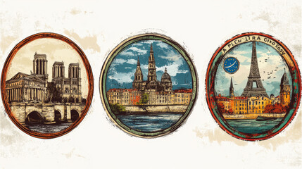 La Rochelle, Bordeaux, Limoges french city travel stickers and plates. France tourist journey destination vector plates, souvenir tin sign or grunge sticker with cities European Coat of Arms symbols
