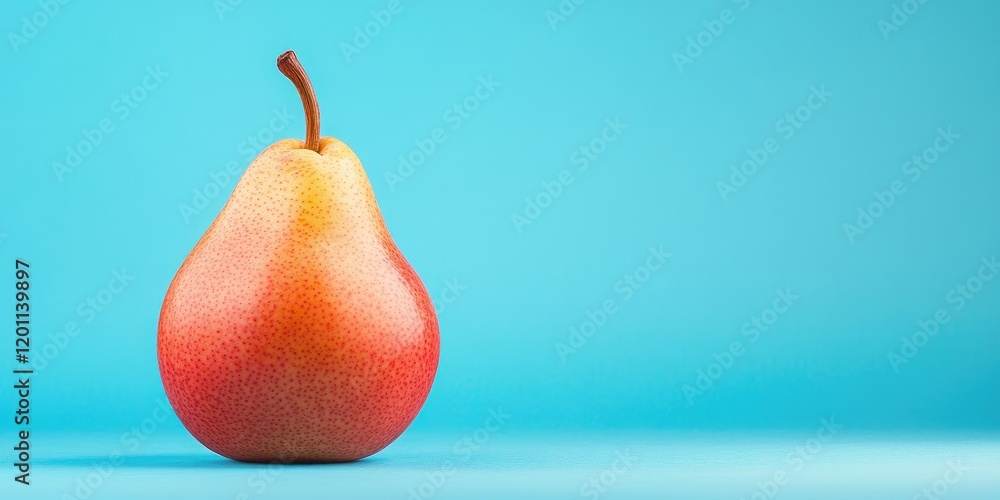 Poster ripe red pear with a smooth gradient from red to yellow on a vibrant blue background symbolizing org