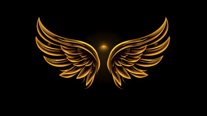 Obraz premium Gold angel wings on black background. Generative AI