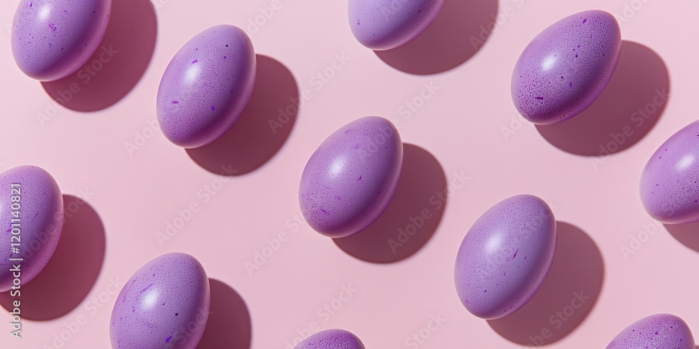 Poster surreal flat lay of lavender eggs on soft pink background with shadows creating depth and a serene u