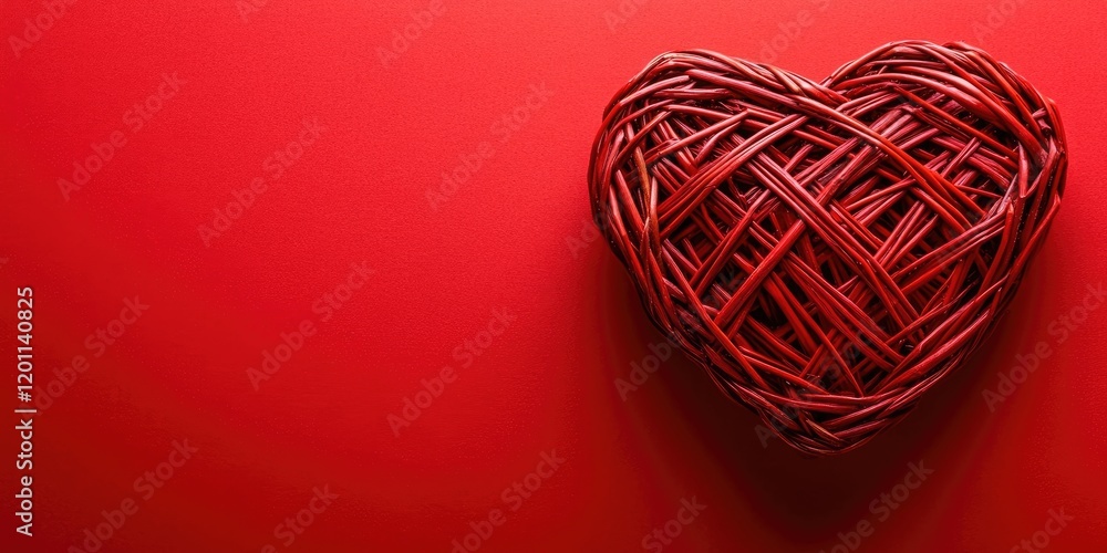 Poster vibrant red background with a large red wicker heart positioned on the left creating ample empty spa