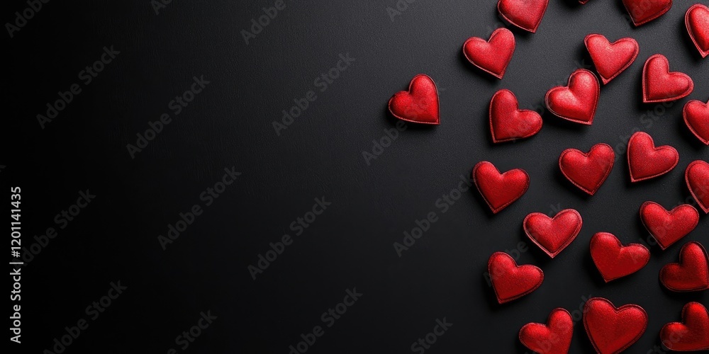 Aufkleber red hearts scattered on a black background with ample space for text creating a romantic st valentin