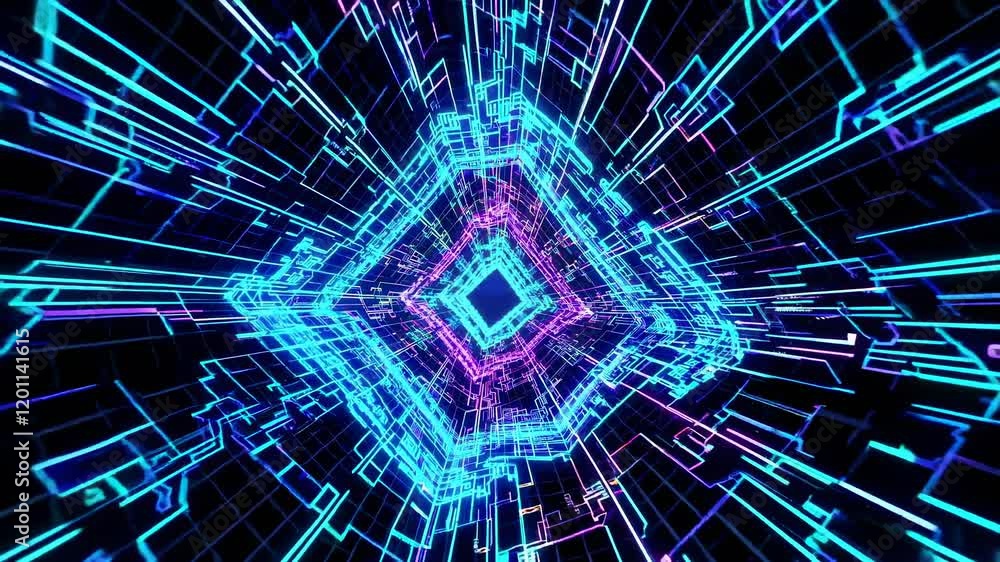 Leinwandbilder dynamic digital tunnel created with neon colors displaying a futuristic landscape in mesmerizing mot