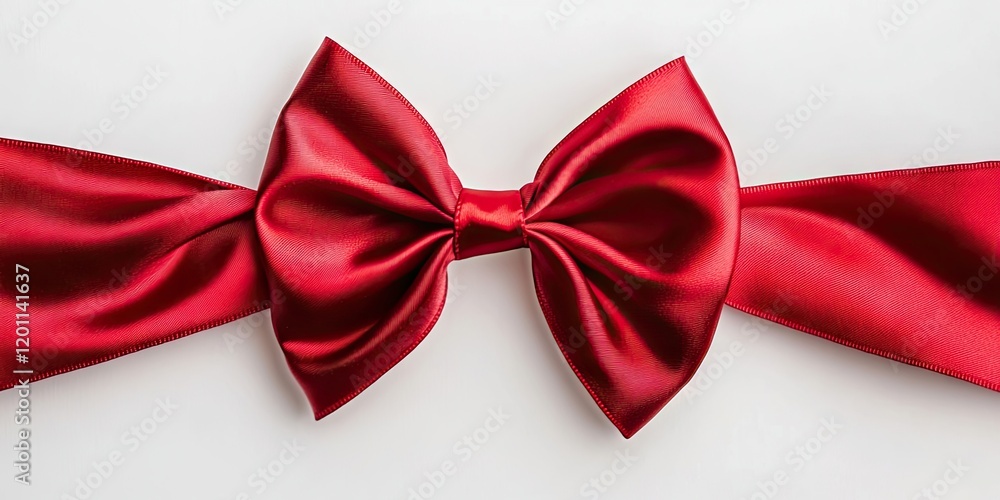 Poster red satin bow centered on a white background showcasing elegant draping and reflections, perfect for