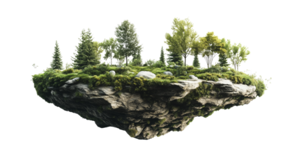  a Floating rock and plants isolated on a transparent background 