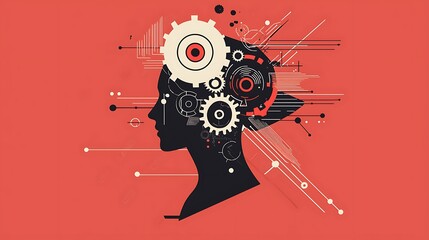 Obraz premium Thinking. A brain with gears is shown in a silver color